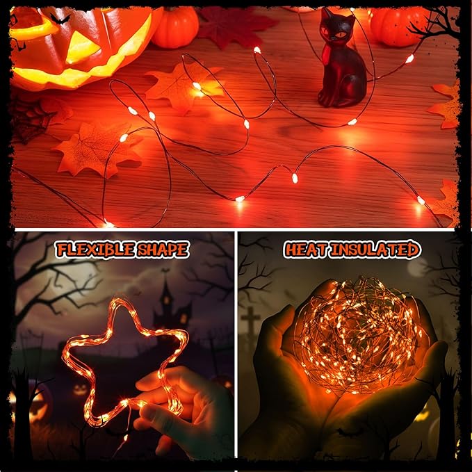 Macarrie 6 Pcs Orange Fairy Lights USB Powered 16 ft 50 LED String Lights Plug in for Indoor Outdoor Bedroom DIY Party Wedding Home Festival Tree Garden Xmas Decoration