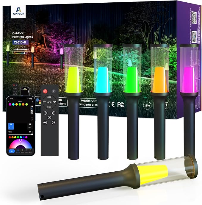 Pathway Lights,RGBCW Walkway Lights with APP Control,4 Pack | IP65 Waterproof,Low Voltage Landscape Lighting 800LM,Color Changing,for Garden, Yard, Patio,Compatible with Alexa