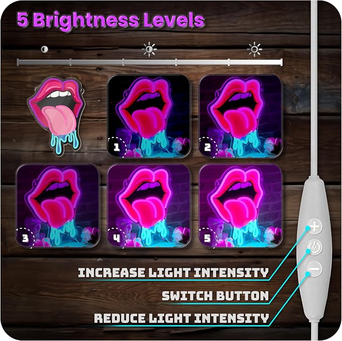 Lips Tongue Neon Sign Tongue LED Neon Light Up Sign for Wall Decor Tongue Drool LED Sign Neon Light for KTV Bar Pub Man Cave Bedroom Party Wedding Decor