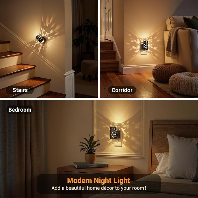 JandCase Night lights Plug into Wall, Starlight Night Light for Kids | Dusk to Dawn Sensor, 0-100LM Adjustable Brightness, 3000K Soft White, 180° Rotating Vintage Plug in Night Light for Bedroom