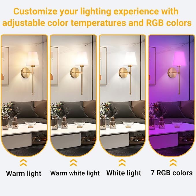 Vimhou Peel and Stick Wall Sconces, Stick On Wall Sconce Set of 2, Battery Operated Wireless Wall Light, No Drill Adhesive Wall Lamp, Corn Bulb with 10000mAh Rechargeable Battery, Bedroom Wall Decor