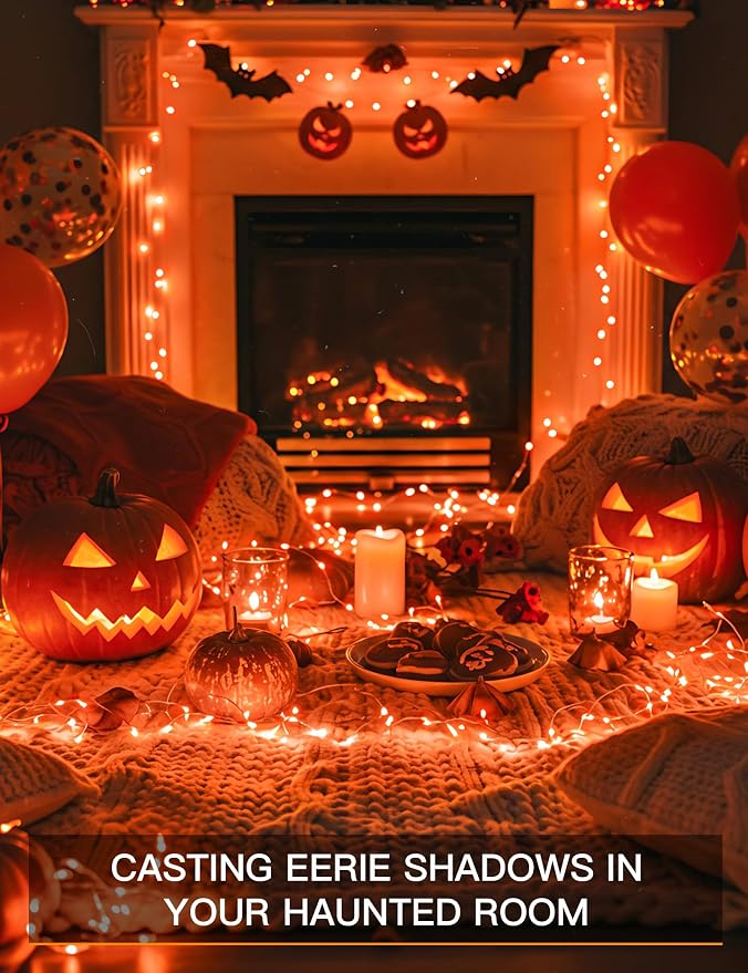 Halloween Lights Battery Operated, 33ft 100 LED Orange String Lights for Outside Decorations Waterproof, Fairy Lights with Timer and Remote for Party, Yard, Outdoor, Tree, Wedding, Rroom Decor