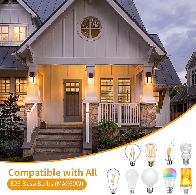 2 Pack Motion Sensor Outdoor Light Fixtures Wall Mount, H 10.24'' Small Front Porch Lights for House, Exterior Wall Sconce, Black Waterproof Lantern Lamp,Outside Coach Light for Garage Entryway Yard