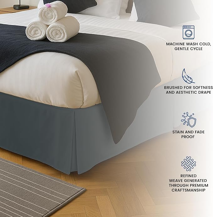 Twin Bed Skirt, Hides Under-Bed Storage 15 Inch Drop, Pleated, Grey | Easy Fit Design, Shrinkage & Fade Resistant, Hotel Style, Microfiber Durable Fabric, Machine Washable