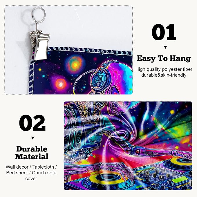 BVBOX Blacklight Space Astronaut Tapestry UV Reactive Galaxy Planet Glow in Dark Tapestries Black Light Poster Neon Wall Hanging Art for bedroom Living Room (Alien 2-1M)