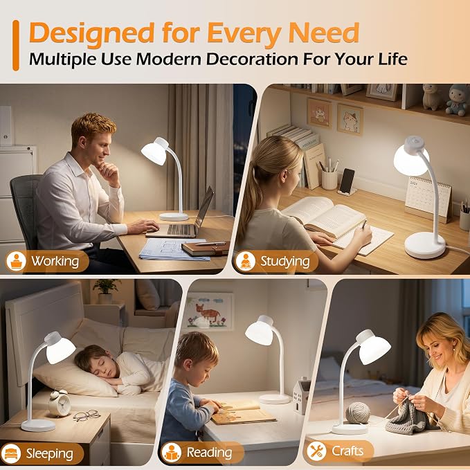 Desk Lamps for Home Office,Small LED Reading Lamp,5000K Eye-Care Desk Light | Desk Lamps for College Dorm, Kids Study Table, Bedroom , Flexible Gooseneck, Compact Small Table Lamp, Space-Saving Design
