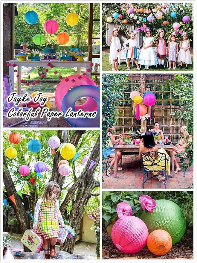 15pcs Colorful Paper Lanterns Multicolor Hanging Ball Lanterns for Birthday Wedding Bridal Baby Shower Home Office Classroom Outdoor Indoor Party Decoration (10 inch)