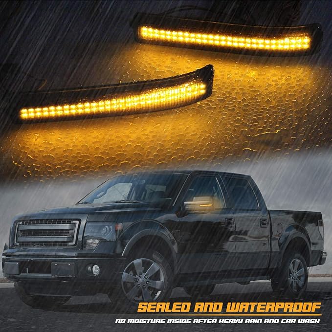 Sequential Switchback Side Mirror Reflector LED Turn Signal Light Smoked lens Compatible with 2009 to 2014 Ford F150
