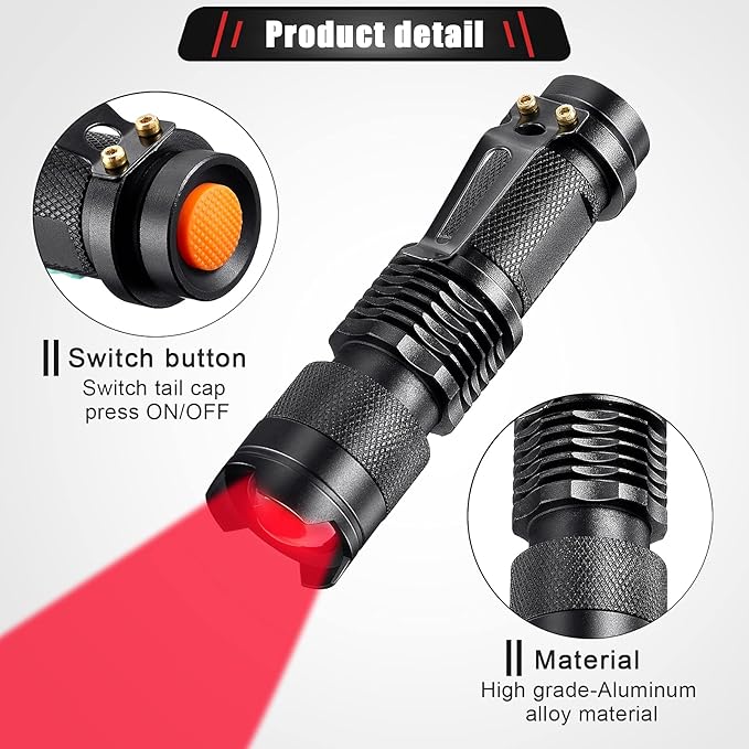 Honoson 3 Pieces Red Light Flashlight LED Single Mode Torch 1 Mode Scalable Red Lens Filter Flashlight for Night Astronomy Aviation Observation Beach Turtle Safe
