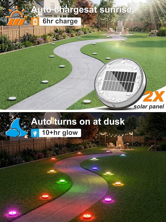 VOLISUN Solar Ground Lights with Remote Control – IP68 Waterproof Color Changing Flat Pathway Lights – RGB Solar Disk Lights with Lens for Yard Walkway Patio Garden Driveway [8 Pack]