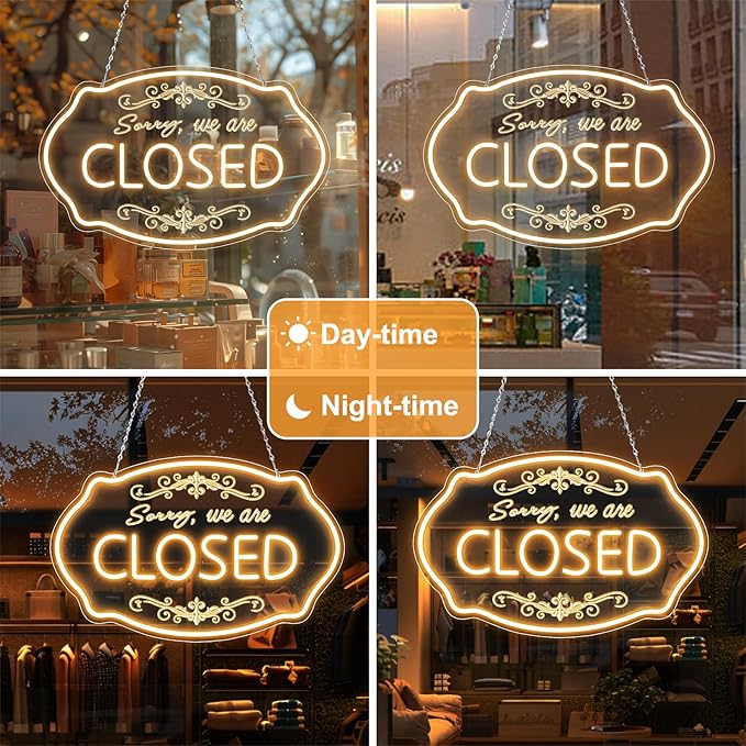 LED Neon Closed Sign for Business, 16.5x10'' Sorry We’re Closed Signs, Warm White Adjustable Brightness Neon Lights for Party, Bar, Salon, Stores, Hotel, Wall Decor, Clubs, office, Hotels