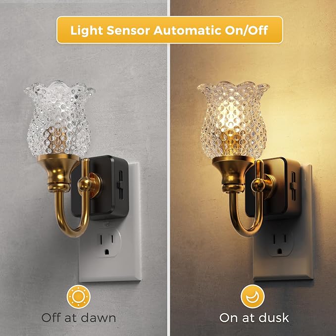 L LOHAS LED Night Light,Decor Night Lights Plug into Wall | 2 Pack 3000K Soft White LED Floral Night Lights with Auto Sensor, 0-100lm Adjustable Brightness, for Hallway Bedroom Stairway