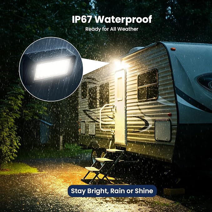 RV LED Porch Light, Exterior Lighting for Camper Travel Trailer | Dual Color White Amber, 1400 LM High Brightness, Aluminum Housing, IP67 Waterproof, Works with RV's Interior Switch- White