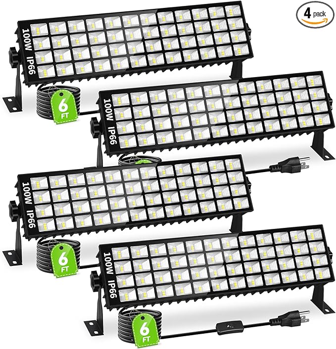 4 Pack LED Shop Lights, 100W 14000LM 6000K Plug in Garage Light with 6FT Power Cord, IP66 Waterproof Work Bench Shop Lights for Garage, Workshop, Warehouse, Outdoor, Yard, Garden