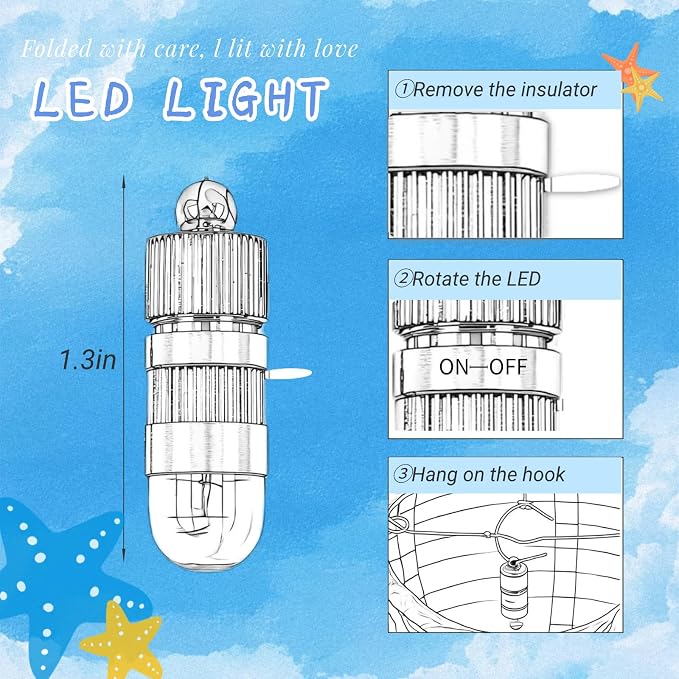 Light Blue Chinese Paper Lanterns with LED Lights, 10-Pack 12in | Hanging Lights for Gender Reveal, Beach Party, Birthday Decorations, Ceiling Decor & Home Party
