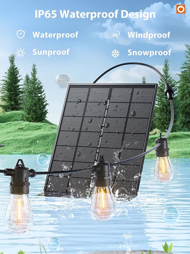 addlon 200FT(192+8) Solar String Lights Outdoor Waterproof 6W Panel with USB Port & Remote Control Solar Powered Patio Lights for Outside with 68 LED Dimmable Bulbs for Porch Garden Deck Halloween