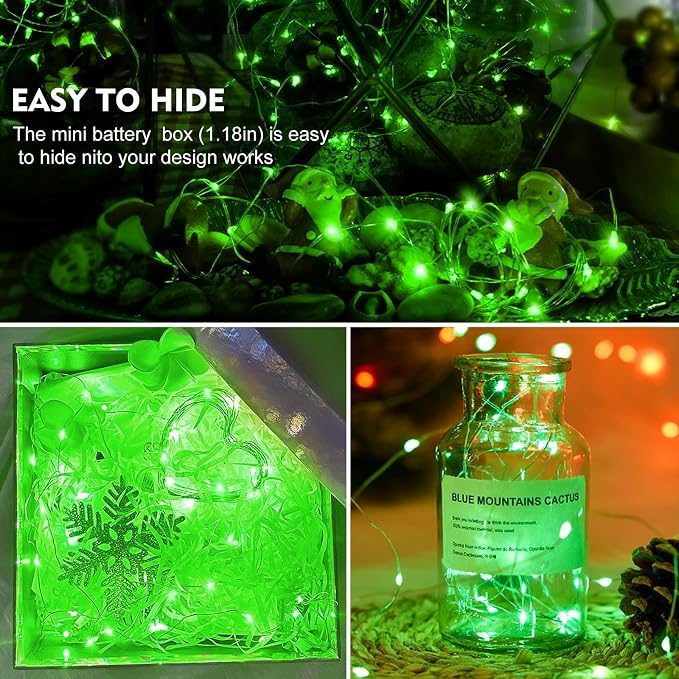 AIKEI 12 Pack LED Fairy Lights Battery Operated, String Lights Waterproof 7 Feet 20 Led Firefly Starry Lights for Wedding Party Bedroom Garden Christmas Decoration (Green, 12 Pack)