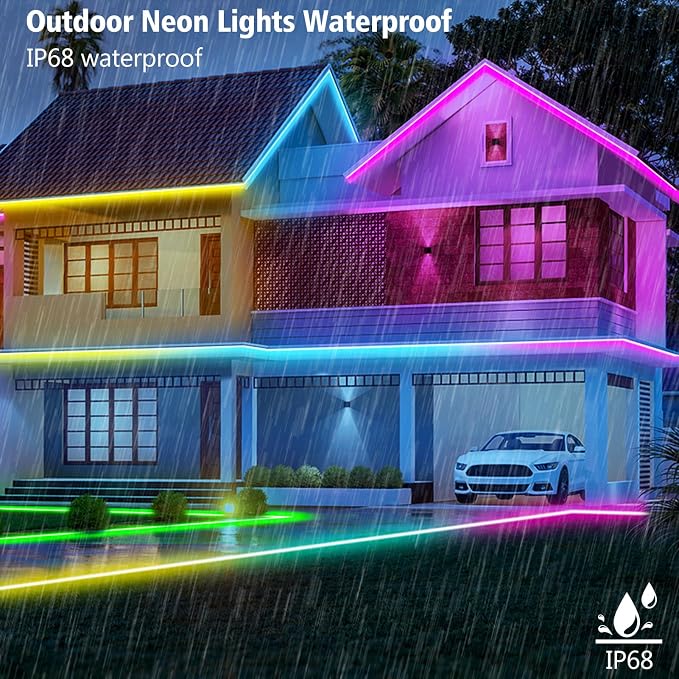 32.8Ft LED Neon Rope Lights, RGB Built in Chip Neon Strip Lights | Waterproof Led Neon Lights with Remote APP Control, Music Sync, 24V IP68 for Bedroom Gaming Room Outdoor