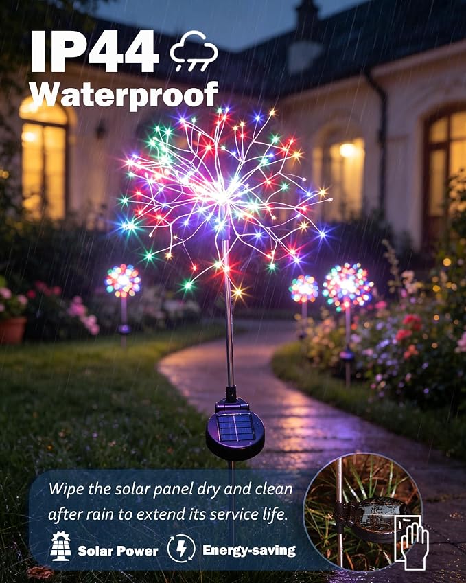 Solar Garden Lights Outdoor Yard Decorations, 2 Pack 150Leds Pathway Lights Stake, Fairy Firework Light for Garden, Patio, Pathway, Flowerbed Multicolor