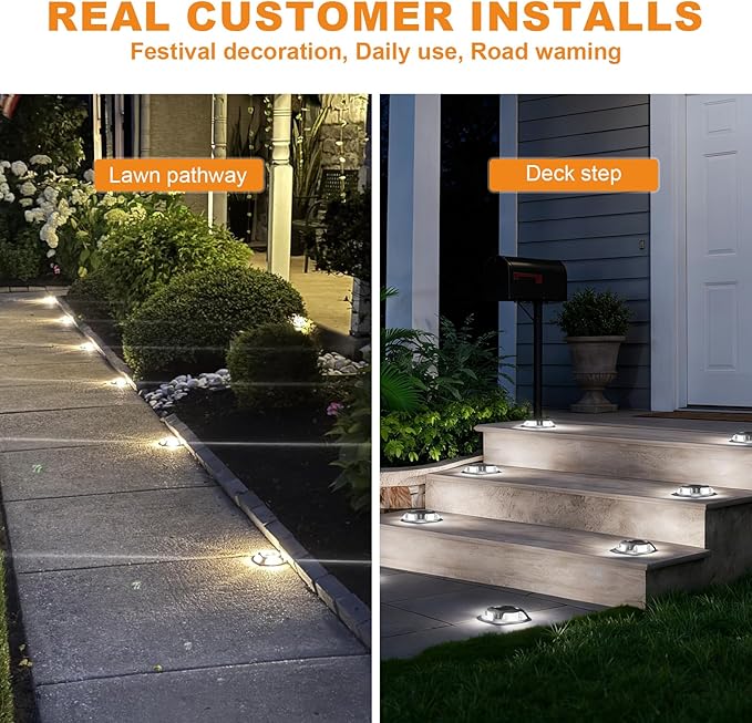 VOLISUN Solar Driveway Lights Dock Marine Lights 20 Pack,2 Colors in 1,Outdoor IP67 LED Deck Light,Solar Powered Waterproof Warning Step Light for Driveway Sidewalk Pathway (White/Warm White)