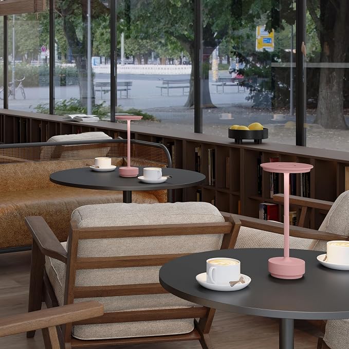 TBBGA 2 Pack Rechargeable Table Lamps Cordless, 5000mAh Outdoor Table Light | 3 Color Stepless Dimming Portable LED Table Lamp with Memory Function, for Home/Dinner/Patio/Restaurant.(Pink)