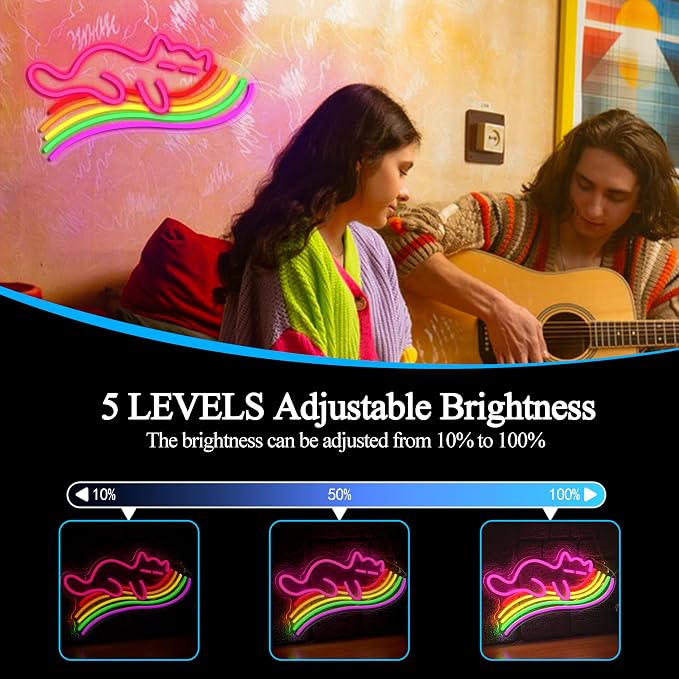Rainbow Cat Neon Sign with USB Powered,Dimmable Led Colorful Sign Cat Neon Light for Kids Gifts Bedroom Bar Decoration(16.54 * 11.02In)