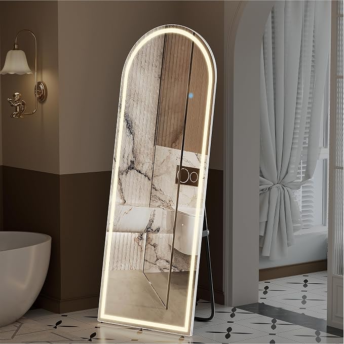 Alpen 71x26 Inches Arched LED Full Length Mirror, Floor Mirror with Stand | 3 Color Lighting, Free Standing Floor Mirrors, Lighted Full Body Mirrors for Bedroom, Dressing Room, Cloakroom
