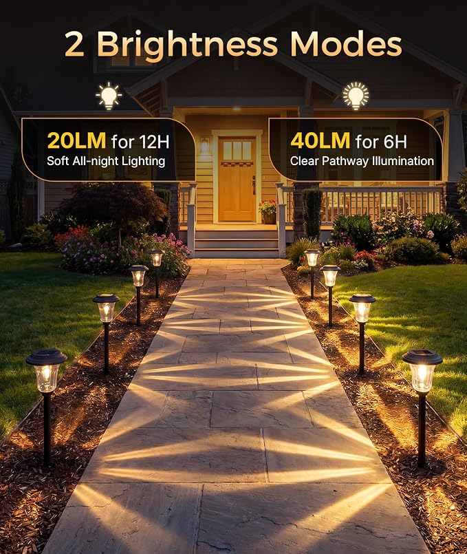 XMCOSY+ Solar Lights Outdoor, 4 Pack Solar Pathway Lights Outdoor | Long Lasting, Bright 40LM Metal Garden Light for Yard, Driveway, Walkway, Backyard, Auto On/Off (Warm/Cool White)
