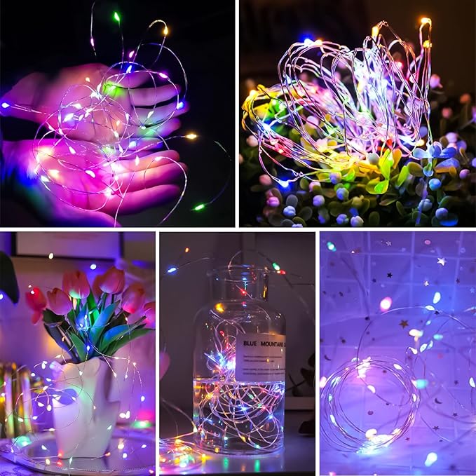 Multicolor Fairy Lights Battery Operated (Included), 8 Modes & Auto Timer, 16FT 50Led Mini Twinkle Silver Wire Firefly Starry Lights, Waterproof Battery Operated Lights for Mason Jars Wedding