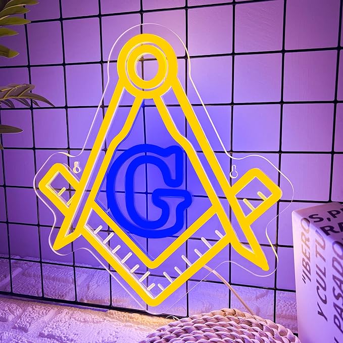Mutank Masonic Neon Sign, USB Powered Dimmable LED Neon Light Symbolic Decor, for Brotherhood Historical Wall Game Room Study Man Cave Wall Decor, Gifts for Freemasons and Brothers(12.9 * 12.2 In)