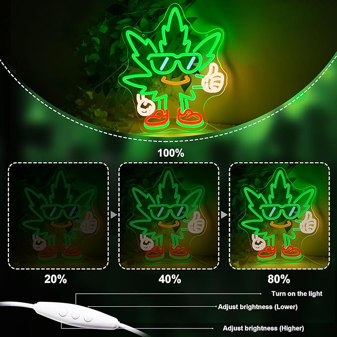 Leaf Weed LED Neon Sign Led Green Neon Lights for Wall Decor USB Light Up Sign Neon for Man Cave Living Room Pub Party & Gamer Room Decor Beer Bar Hotel Restaurant Unique Birthday Gift for Lover