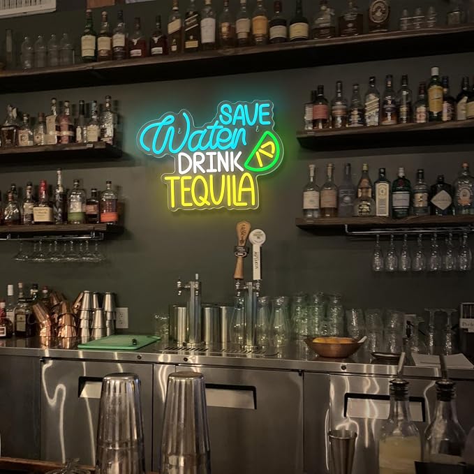 Save Water Drink Tequila Neon Sign Dimmable Tequila Party Led Neon Sign Bar Neon Light up Sign for Home Beer Bar Bedroom Restaurant Man Cave Bistro Club Party Decorations Christmas Birthday Gift