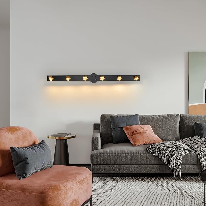 Garwarm 47 Inch Modern Ceiling Light, LED Dimmable Low Profile with Remote | Black Flush Mount Track Lighting Fixtures Ceiling with Rotatable Light Heads,3000K-6500K for Kitchen, Dining Room, Bedroom