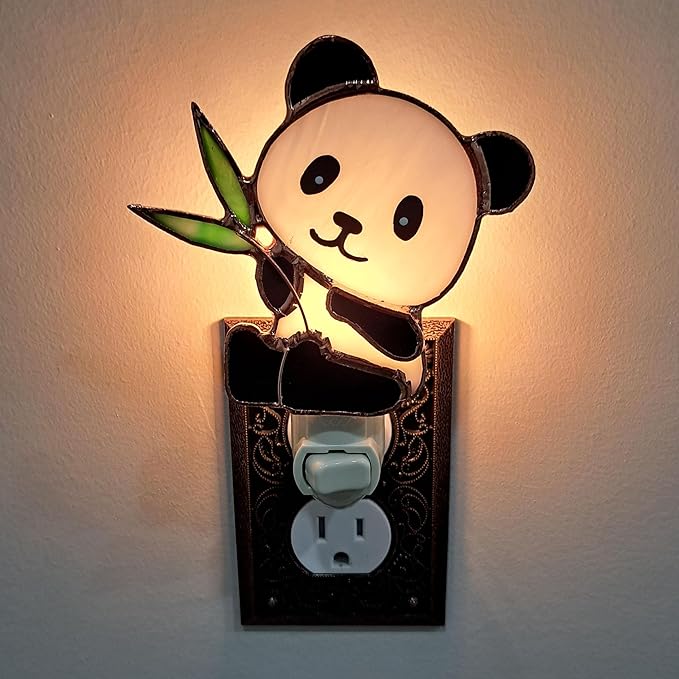 Gift Essentials Panda Plug in Night Light - Stained Glass Nightlight with On/Off Rocker Switch - Includes One 4 Watt Replaceable Incandescent Warm Glow Bulb