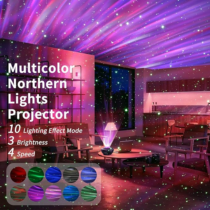 Northern Lights Projector, Aurora Star Galaxy Projector Night Light for Bedroom/Ceiling/Party with Bluetooth Speaker, Soothing Mood Northern Light Lamp for Kids, Adults, Gift Idea