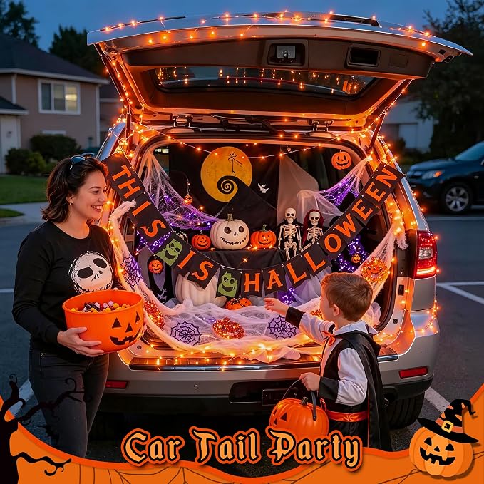 JMEXSUSS 2 Pack Orange Fairy Lights Battery Operated, Total 200 LED 66ft | With Remote & Timer, 8 Modes, Twinkle String Lights for Halloween Thanksgiving Fall Tree Dorm Classroom Indoor Outdoor Decor