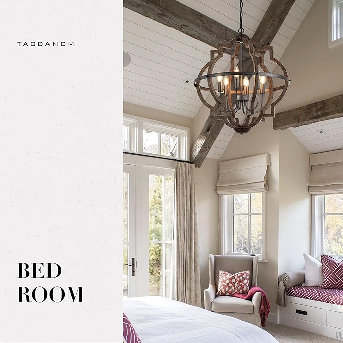 6-Light Wood Farmhouse Chandelier for Dining Room 23'' Vintage Rustic Pendant Light Fixtures Lighting for Hallway Entryway Foyer Kitchen Living Room