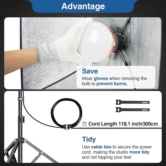 EMART Softbox Lighting Kit 135W 16"x16" Softbox for Photography Light 2Pack | 3000K-6500K LED Bulbs with Remote, 65" Tripod, Professional Photography Lighting for Studio Lights, Portrait, Video Recording