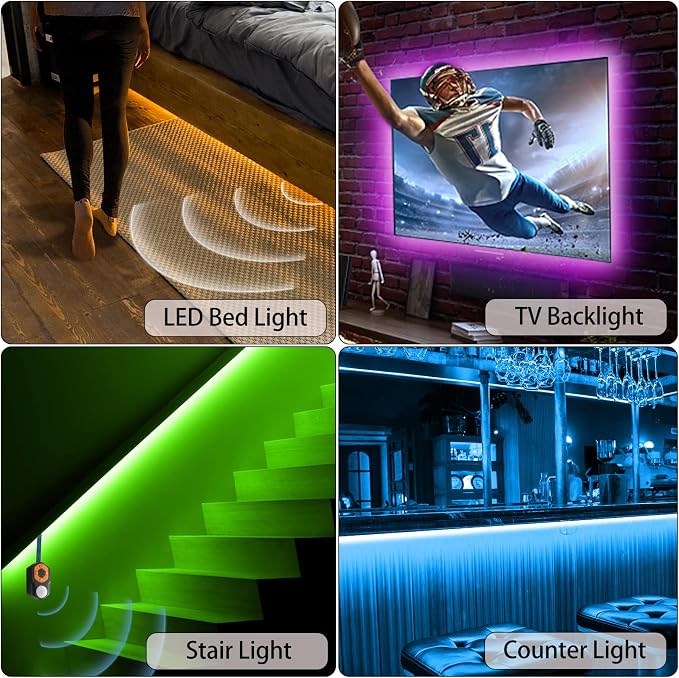 Motion Sensor LED Light Strip 2 x 10ft Under Bed Lights, RGB 3 Mode Motion Activated Bed Light with Music Sync and Timer, Dimmable Color Changing LED Lights for Bedroom Father Day Gifts