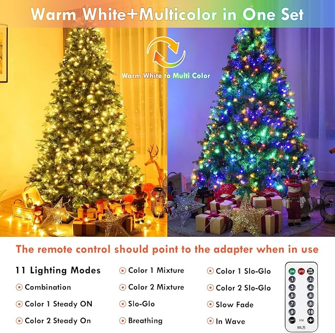 100 LED Connectable String Lights with Remote, Warm White to Multicolor | 11 Modes, Timer, 33FT Clear Wire Waterproof Color Changing Twinkle Fairy Lights Plug in for Bedroom Patio Xmas Tree Decor