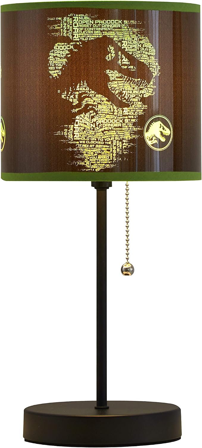Jurassic World Stick Table Kids Lamp, with Pull Chain, Themed Printed Decorative Shade,Metal