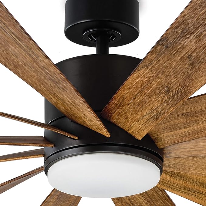 Windflower Smart Indoor and Outdoor 12-Blade Ceiling Fan 80in Matte Black Distressed Koa with 2700K LED Light Kit and Wall Control Works with Alexa, and iOS or Android App