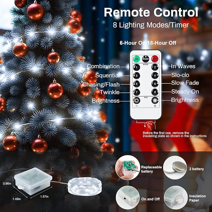 pozzolanas 6 Pack White Battery Operated String Lights with Remote - 7ft Waterproof Fairy Lights with 20 LEDs for Home, Mason Jar, Party, Wedding, Halloween, Christmas Decorations