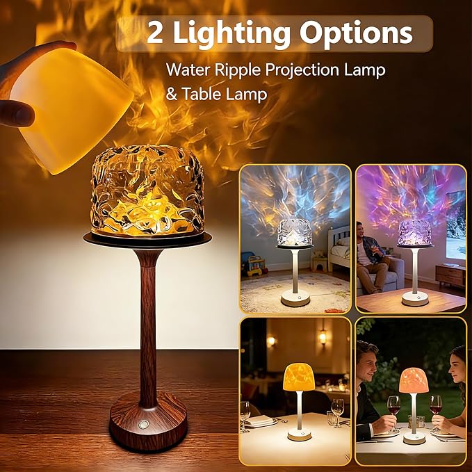 Waterproof Bathroom Lamp with 16 Color Ocean Wave Projector, Rechargeable Shower Light with Touch & Remote Control, Cordless Light for Inside Shower/Bathtub (Peachwood Color)