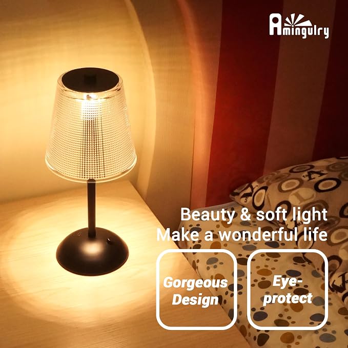 Cordless Table Lamp, 4000mAh Rechargeable Battery Operated Lamp, 3 Color Modes & Stepless Dimmable LED Touch Lamp, Portable Retro Metal Beside Lamps for Home Desk Bedroom Restaurant(Black) | 4000mAh Battery Operated, 3 Color Modes, Dimmable LED Touch B...
