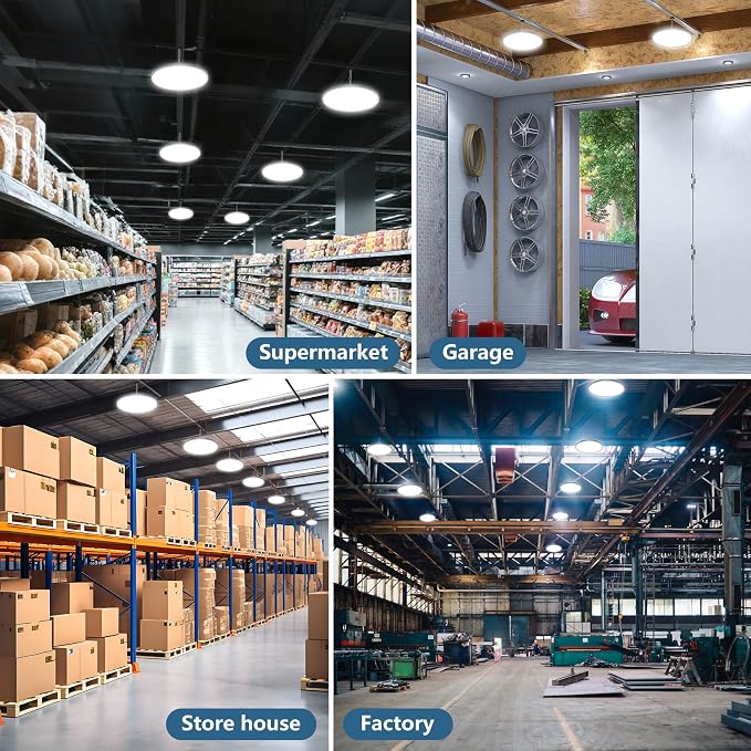 AIKVSXER 1 Pack LED Shop Lights, 300W 45000LM UFO LED High Bay Light | Warehouse Lights with 5' Cable US Plug, 6000K Daylight IP65 Waterproof LED Garage Lights, Commercial Bay Lighting