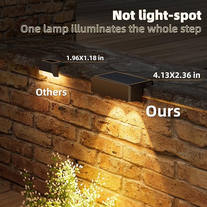 VOLISUN Solar Deck Lights 12 Pack, Warm White, Cool White and RGB Color Glow LED Large Size Lamp, IP65 Waterproof Solar Fence Lights Outdoor for Step, Patio, Fence, Railing, Wall, Stairs