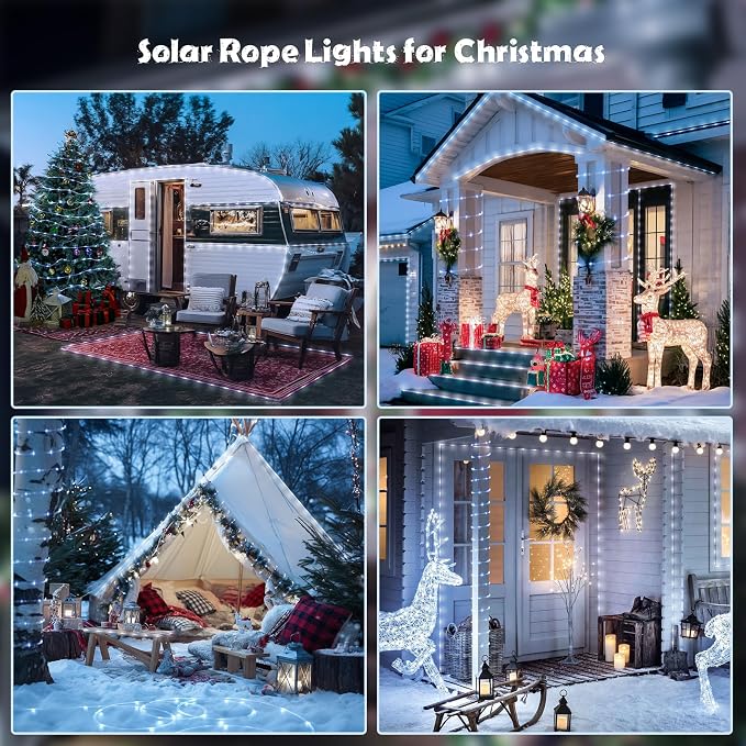JMEXSUSS 2 Pack 100 LED Solar Rope Lights, White Trampoline Lights | 33ft, Outdoor Waterproof, Solar Pool Light, For Trampoline, Fence, Gazebo, Yard, Walkway, Path, Garden Decor