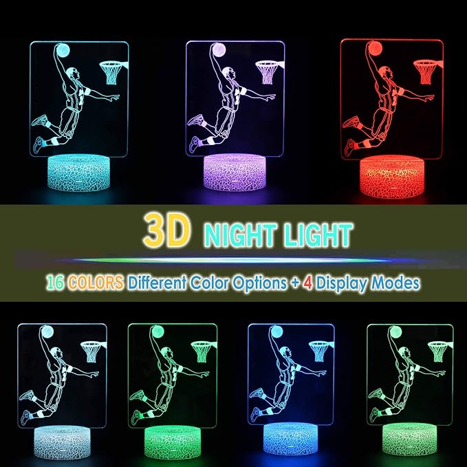 TriPro Basketball Player 3D Illusion LED Desk Lamp Night Light with 16 Colors Fans Decorations