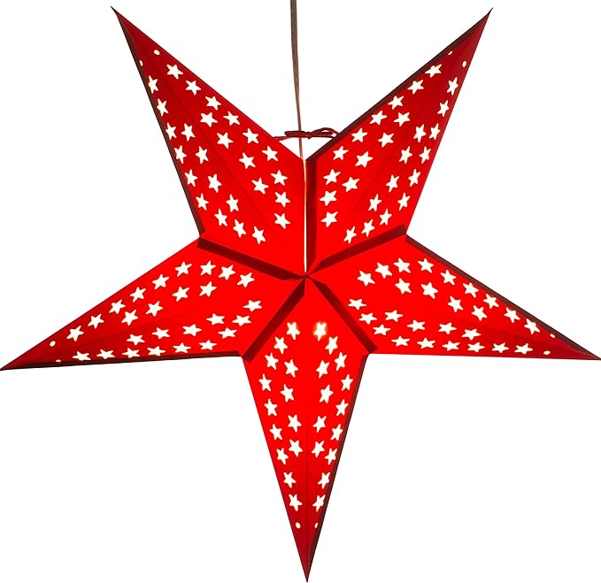 Solid Red Paper Star Lantern with 12 Foot Power Cord Included